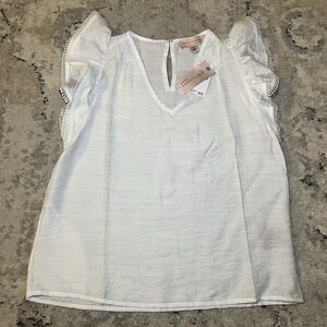 NWT Philosophy V Neck Flutter Sleeve Detail Blouse Top Coastal Beach Cottage XS